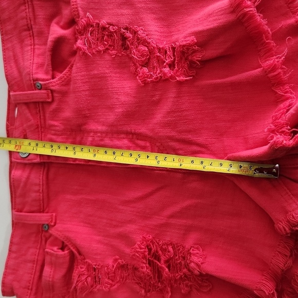 Eunina Red Distressed Jean Shorts - Picture 9 of 9